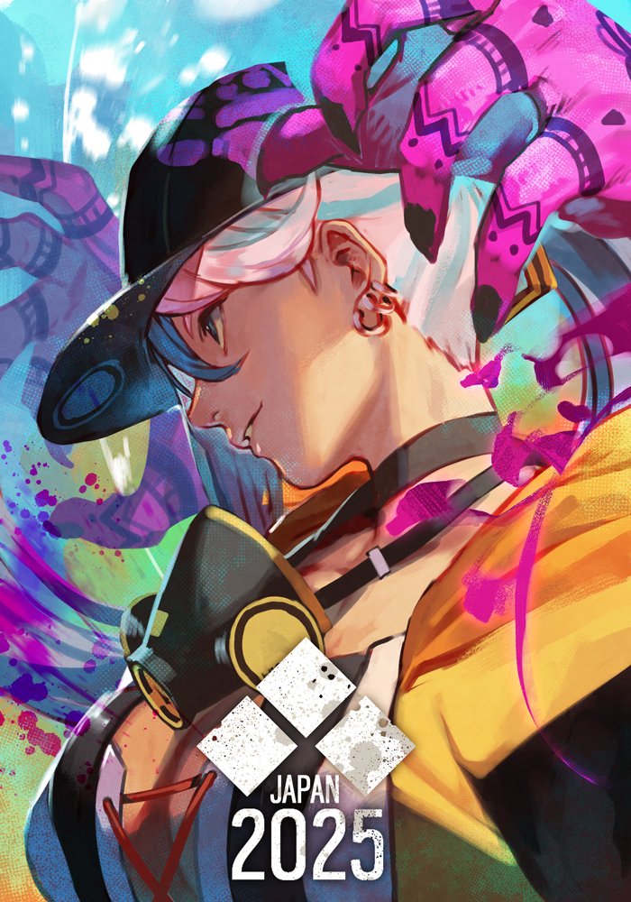 1girl 2025 baseball_cap black_choker black_hat black_nails breasts choker collarbone dark-skinned_female dark_skin disembodied_hand earrings evolution_championship_series fingernails gas_mask grey_eyes hat hungry_clicker isla_(kof) jacket jewelry looking_ahead mask open_clothes open_jacket parted_lips piercing ponytail profile sharp_fingernails smile solo the_king_of_fighters the_king_of_fighters_xv white_hair