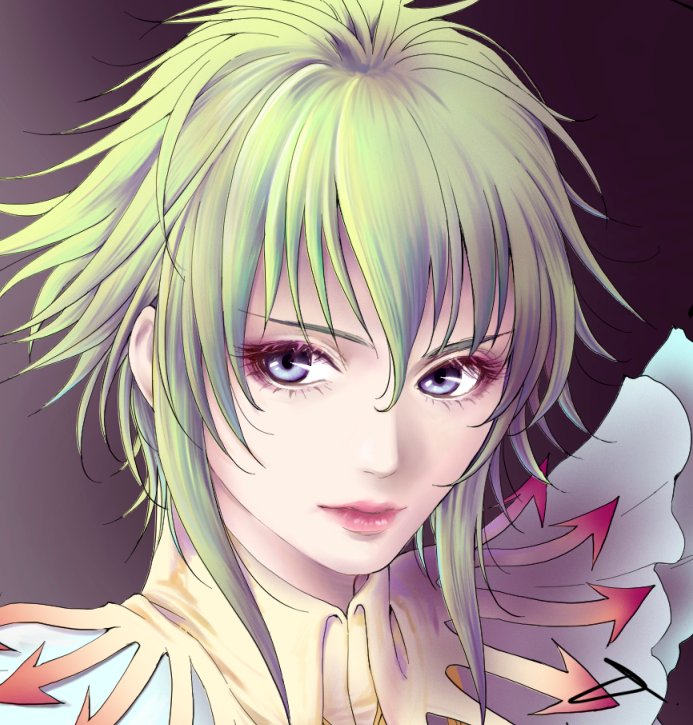 1girl asellus_(saga_frontier) blue_eyes closed_mouth green_hair lips looking_at_viewer saga saga_frontier short_hair solo touka_(akira_nogi)