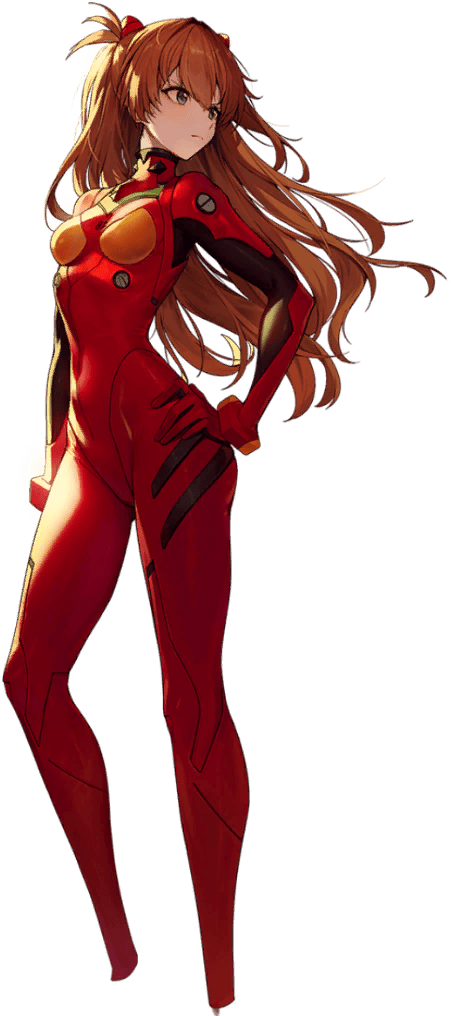 1girl blue_eyes bodysuit breasts brown_hair crossover curvy floating_hair goddess_of_victory:_nikke hand_on_own_hip interface_headset_(evangelion) jam_(nandade) mecha_pilot_suit neon_genesis_evangelion official_art plugsuit_(evangelion) red_bodysuit shiny_clothes short_hair skin_tight solo source_request souryuu_asuka_langley standing third-party_edit wide_hips