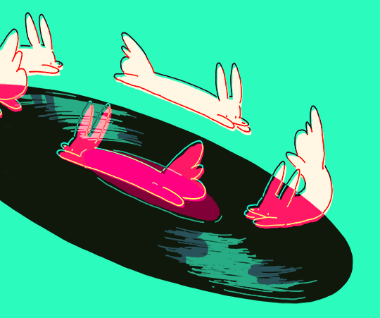 animal animal_focus animated animated_gif green_background looping_animation no_humans original ph4_18c rabbit simple_background spinning vinyl_record