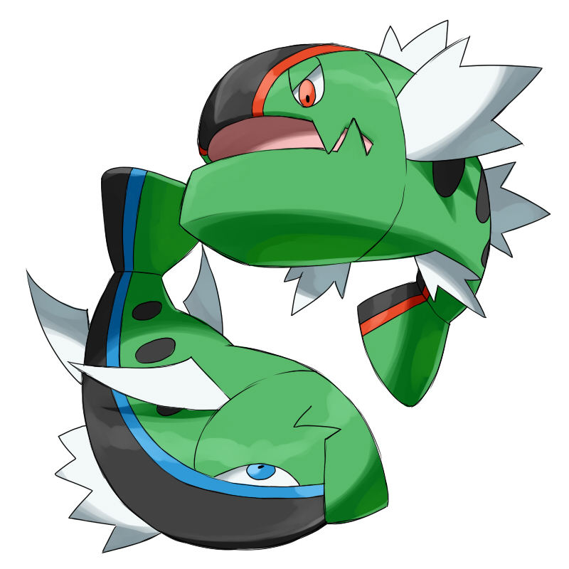basculin basculin_(blue) basculin_(red) blue_eyes fish gen_5_pokemon good_frog nintendo no_humans open_mouth pokemon pokemon_(creature) red_eyes simple_background white_background
