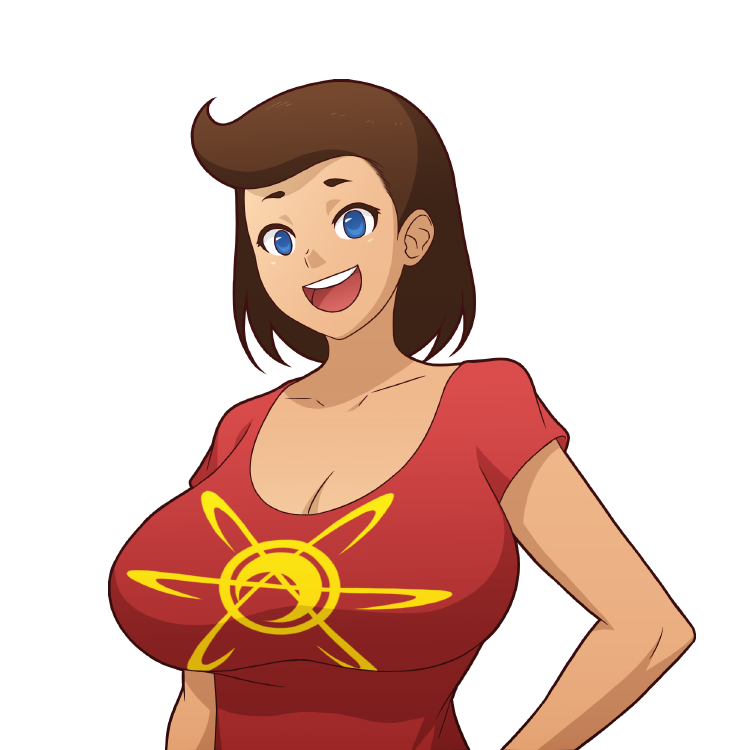 1girl animification brown_hair genderswap happy jimmy_neutron jimmy_neutron_(series) looking_at_viewer mike_inel open_mouth red_shirt shirt short_hair simple_background smile solo tagme teeth white_background