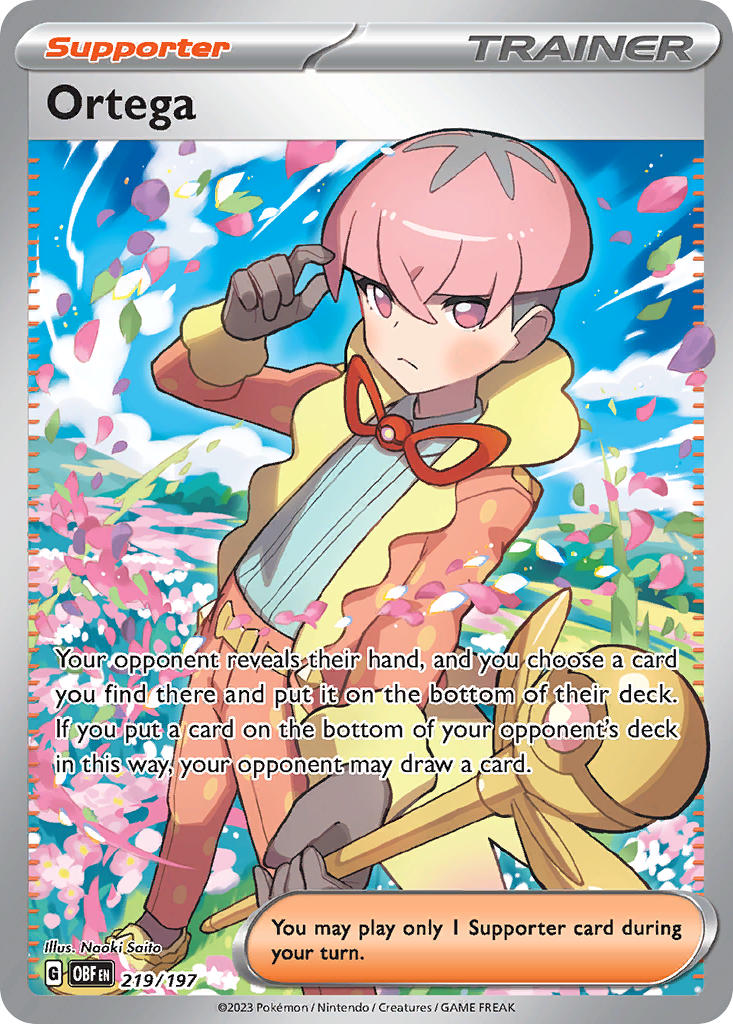 1boy artist_name blue_shirt blue_sky blush bowl_cut cane card_(medium) character_name closed_mouth cloud company_name copyright_name copyright_notice day english_text eyelashes flower gloves grey_gloves grey_socks holding holding_cane holding_own_hair jacket leaf long_sleeves male_focus neck_ribbon nintendo official_art open_clothes open_jacket ortega_(pokemon) outdoors pants pink_eyes pink_hair pink_jacket pink_pants pink_petals poke_ball_theme pokemon pokemon_card pokemon_sv pokemon_tcg purple_petals red_ribbon ribbon saitou_naoki shirt shoes short_hair sky socks solo standing team_star third-party_source trading_card undercut very_short_hair yellow_shoes