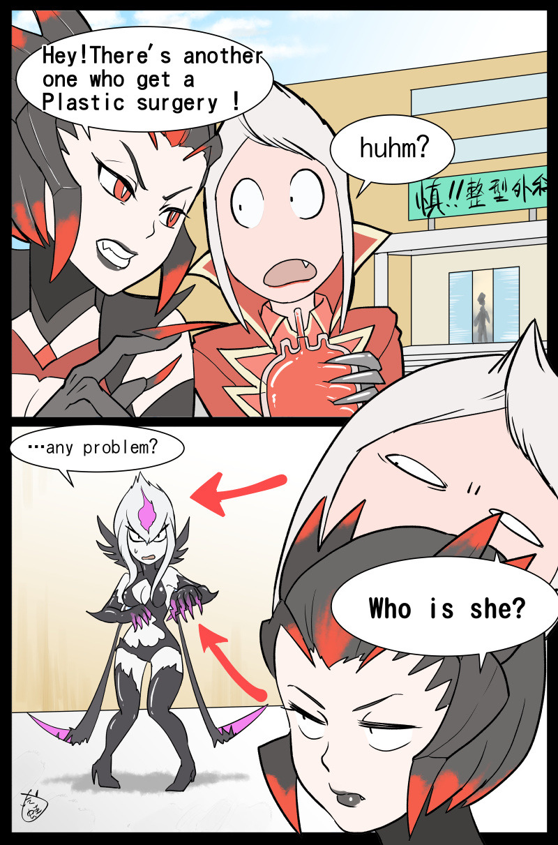 comic elise_(league_of_legends) english_text evelynn_(league_of_legends) highres league_of_legends leng_wa_guo magical_girl speech_bubble tagme text_focus vladimir_(league_of_legends)