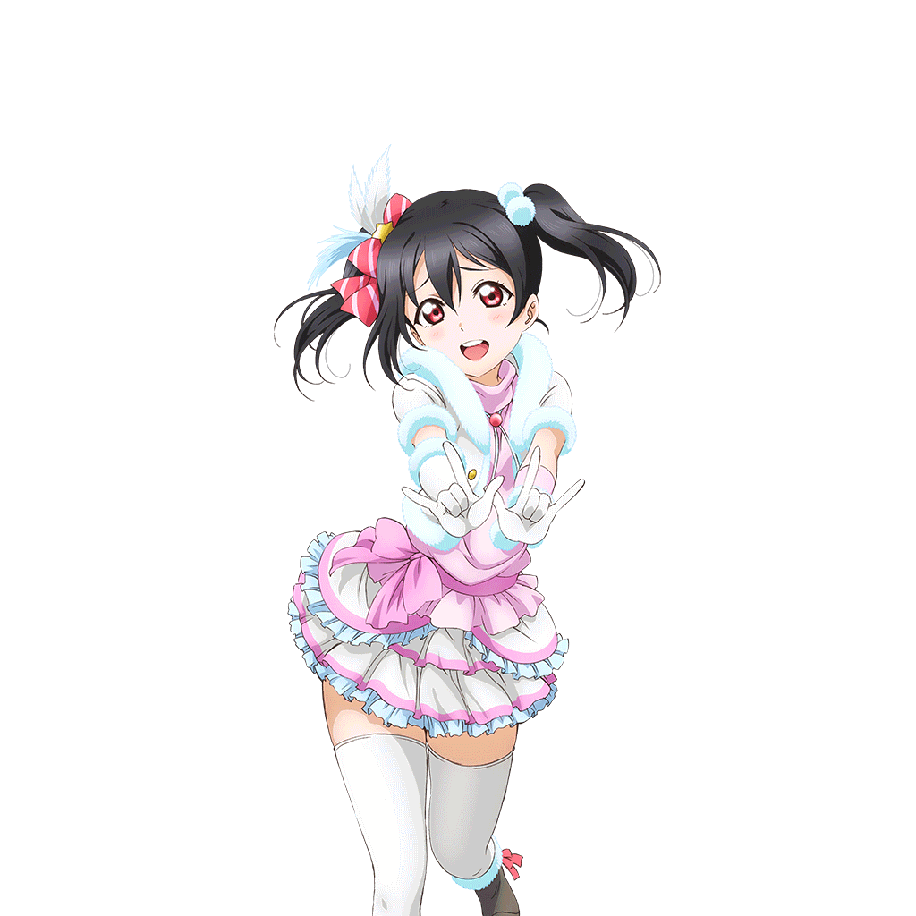 1girl \m/ black_hair black_shoes blush bow cowboy_shot double_\m/ feather_hair_ornament feathers fur-trimmed_gloves fur_jacket fur_trim furrowed_brow gloves hair_bow hair_ornament jacket layered_skirt looking_at_viewer love_live! love_live!_school_idol_festival love_live!_school_idol_project official_art open_mouth outstretched_arms over-kneehighs pink_ribbon pink_shirt red_eyes ribbon shirt shoes skirt smile snow_halation solo standing teeth thighhighs transparent_background turtleneck turtleneck_shirt twintails upper_teeth_only white_feathers white_gloves white_jacket white_skirt white_thighhighs yazawa_nico