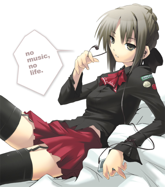 00s 1girl artoria_pendragon_(fate) digital_media_player earbuds earphones fate/stay_night fate_(series) female_focus garter_belt headphones ipod lingerie miniskirt nilitsu saber_(fate) saber_alter skirt solo thighhighs underwear zettai_ryouiki