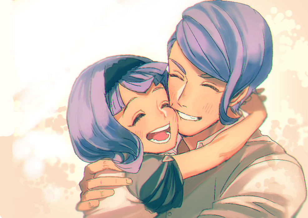 1boy 1girl almiria_bauduin bad_id bad_pixiv_id brother_and_sister closed_eyes gaelio_bauduin gundam gundam_tekketsu_no_orphans hairband hetero hug mitui_(mituimura) purple_hair short_hair siblings smile