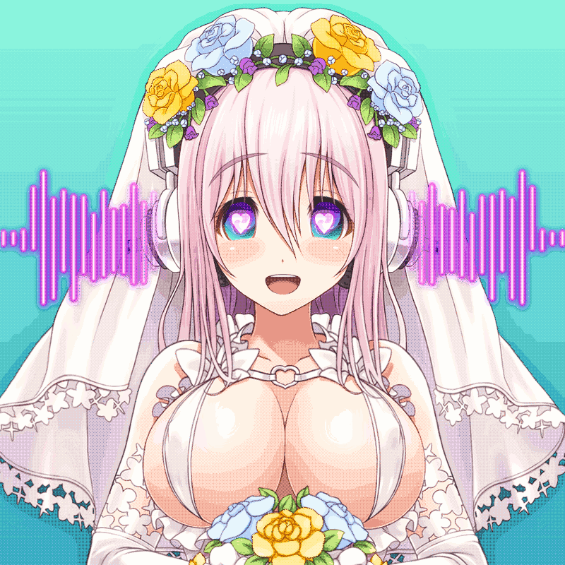 10s 1girl @_@ animated animated_gif blue_background blue_eyes blush bouquet bra breasts bridal_veil bride cleavage covered_erect_nipples dress elbow_gloves female_focus flower gloves gradient_background green_eyes hair_between_eyes happy headphones heart heart-shaped_pupils holding holding_bouquet holding_flower hypnosis large_breasts lingerie listening long_hair looking_at_viewer looping_animation mind_control multicolored_background multicolored_eyes music nitroplus open_mouth pink_hair professor-celestino_(manipper) revealing_clothes smile solo sound_wave spiral standing submission super_sonico symbol-shaped_pupils third-party_edit hypnosis underwear upper_body v-mag veil wedding_dress white_dress white_gloves