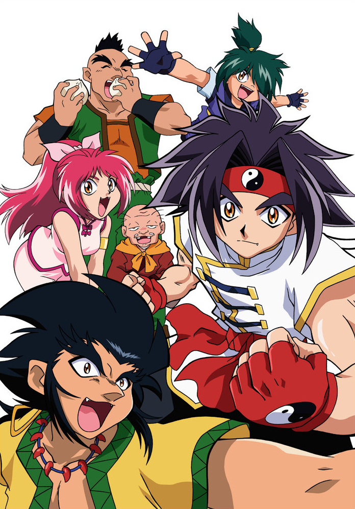 1girl 5boys bakuten_shoot_beyblade beyblade black_hair chen_mao closed_mouth gao_(beyblade) green_hair kiki_(beyblade) kon_rei long_hair multiple_boys official_art old old_man open_mouth pink_hair ponytail tao_(beyblade) white_background yellow_eyes