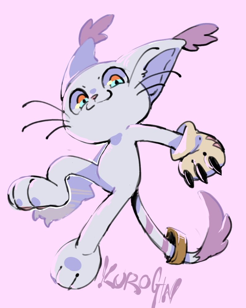 96ginutdr animal_hands blue_eyes body_fur cat digimon digimon_(creature) full_body gloves paw_gloves pink_background simple_background tailmon whiskers white_fur