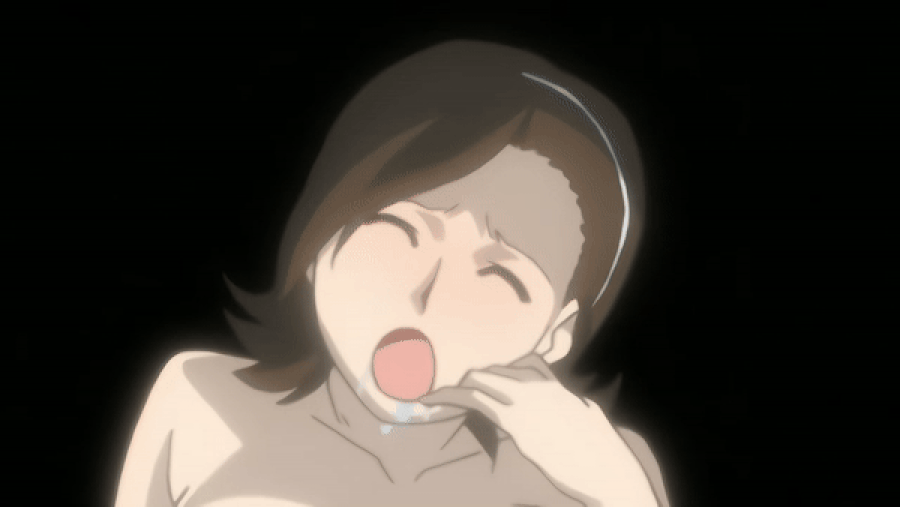 00s 1girl 2009 animated animated_gif black_hair blush breasts closed_eyes cunnilingus female_focus hairband large_breasts lowres mature_female musuko_no_tomodachi_ni_okasarete nipples nude oral serimiya_youko short_hair solo tagme