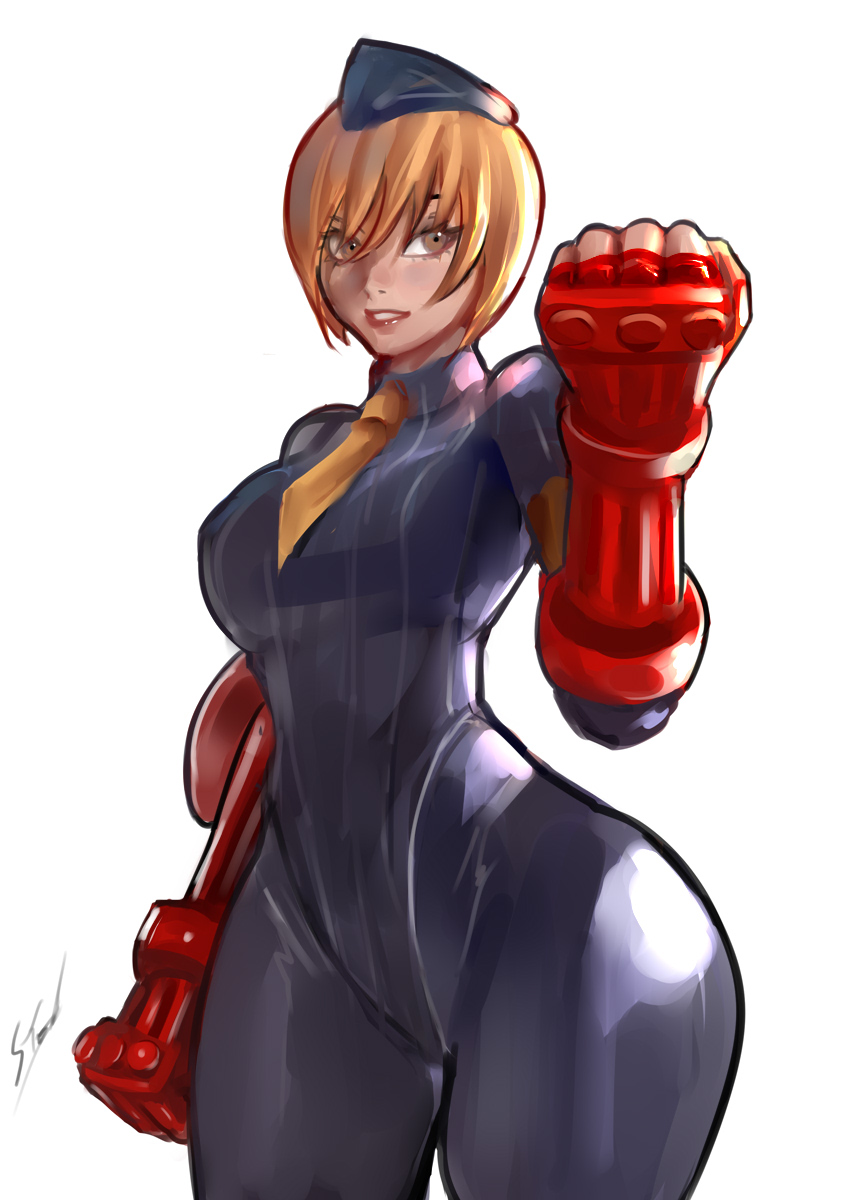 1girl bow bowtie brown_eyes brown_hair gloves hat highres juni_(street_fighter) leotard pantyhose short_hair smile stanbl7 street_fighter wide_hips
