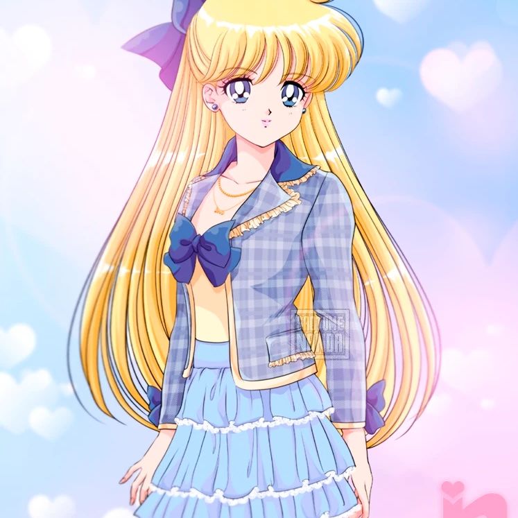 1girl aino_minako bishoujo_senshi_sailor_moon blonde_hair blue_bow bow earrings jacket jewelry long_hair long_sleeves saotome_nanda skirt