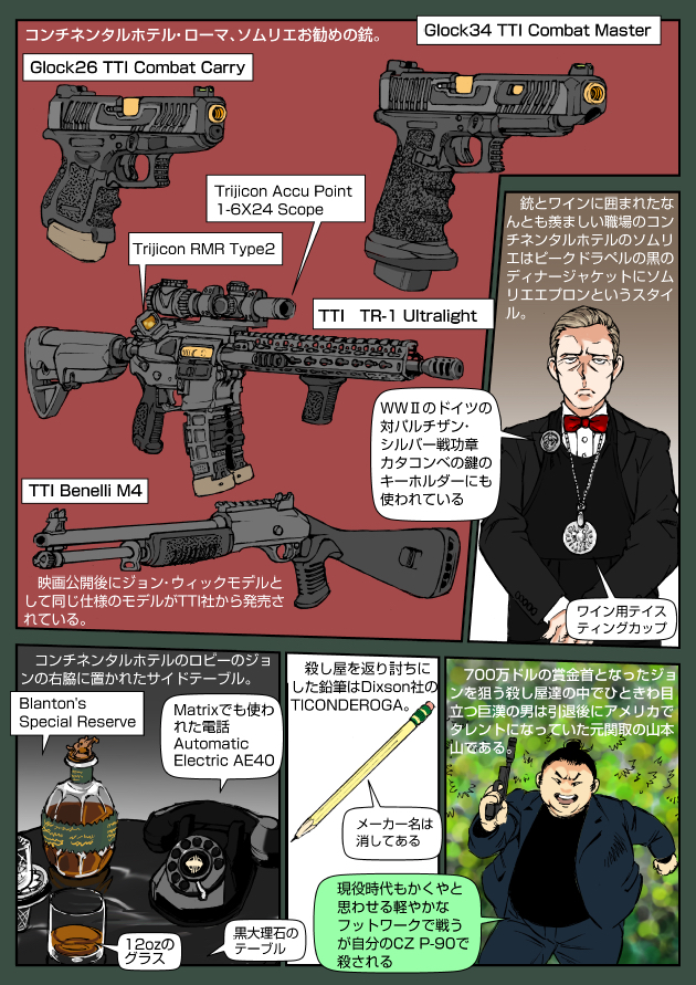 2boys antique_phone assault_rifle benelli_armi_spa benelli_m4_super_90 business_suit carbine dual-mode_shotgun english_text formal_clothes glock glock_26 glock_34 glock_ges.m.b.h. gun handgun japanese_text john_wick john_wick:_chapter_2 kimber_custom multiple_boys muta_koji necktie pencil phone pistol pump-action_shotgun rifle rotary_phone semi-automatic_shotgun shotgun story_time_(muta_koji) suit sumo_assassin suppressor taran_tactical_innovations the_sommelier translation_request tti_tr-1 tti_tr-1_ultralight weapon weapon_focus weapon_name weapon_profile