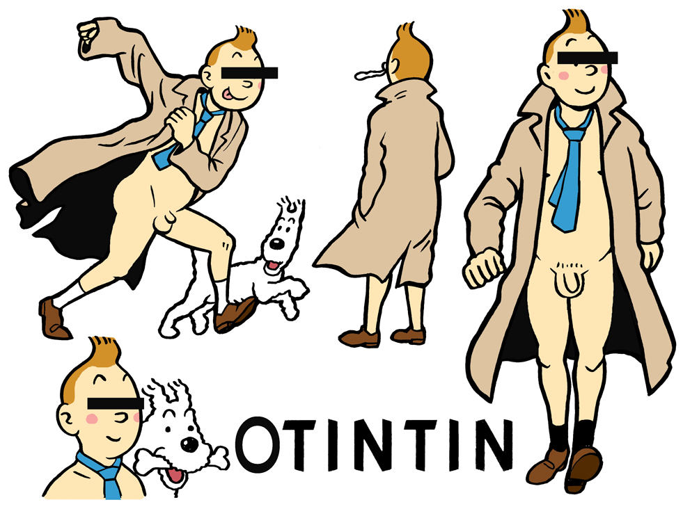1boy :p bar_censor blush_stickers bone censored censored_identity coat dog flaccid hands_in_pockets male_focus milou_(tintin) naked_coat naked_necktie necktie official_style penis popped_collar pun punch_arino quiff running simple_background smile snowy_(tintin) square-end_necktie testicles tintin tintin_(character) tongue tongue_out trench_coat walking white_background