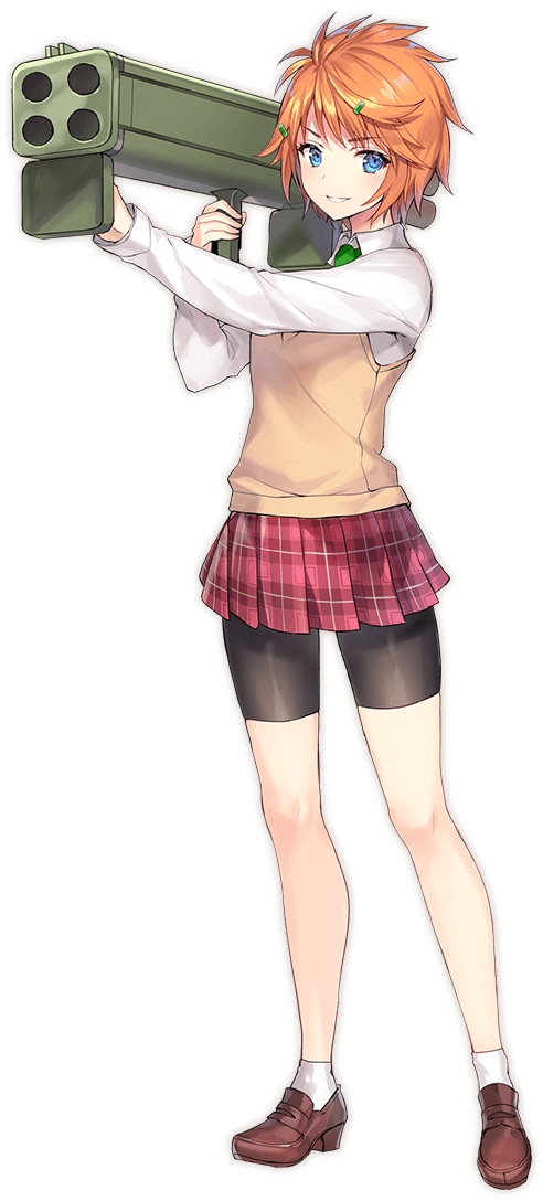 1girl ankle_socks bike_shorts blue_eyes brown_shoes bullet_girls bullet_girls_phantasia cardigan_vest collared_shirt full_body grin hair_ornament hairclip loafers long_sleeves looking_at_viewer m202_flash miniskirt momoko_(momopoco) multishot_rocket_launcher official_art orange_eyes photoshop_(medium) plaid_clothes plaid_skirt pleated_skirt red_skirt rocket_launcher saotome_aki shirt shoes short_hair skirt smile socks solo standing transparent_background weapon white_shirt