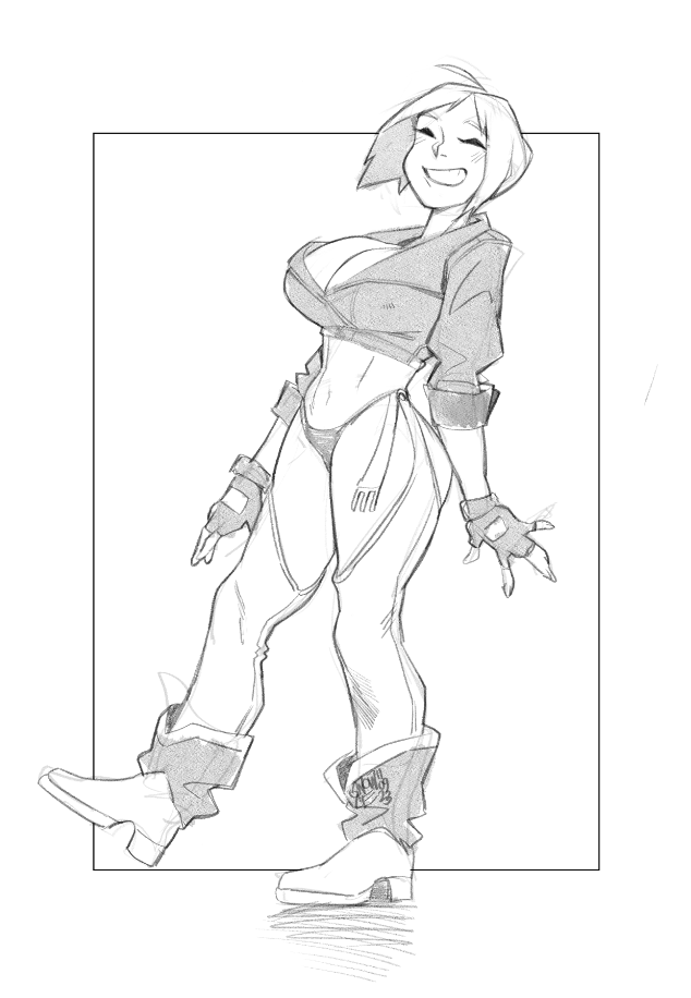 angel_(kof) boots cowboy_boots cropped_jacket fingerless_gloves gloves jacket leather leather_jacket midriff snowcie the_king_of_fighters the_king_of_fighters_xiv