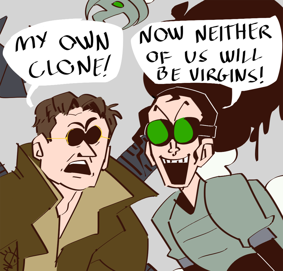 1boy 1girl alternate_universe coat doctor_octopus english_text goggles magnagallina marvel mechanical_tentacles meme olivia_octavius otto_octavius selfcest sonic_(series) spider-man:_into_the_spider-verse spider-man_(series) spider-verse tentacles