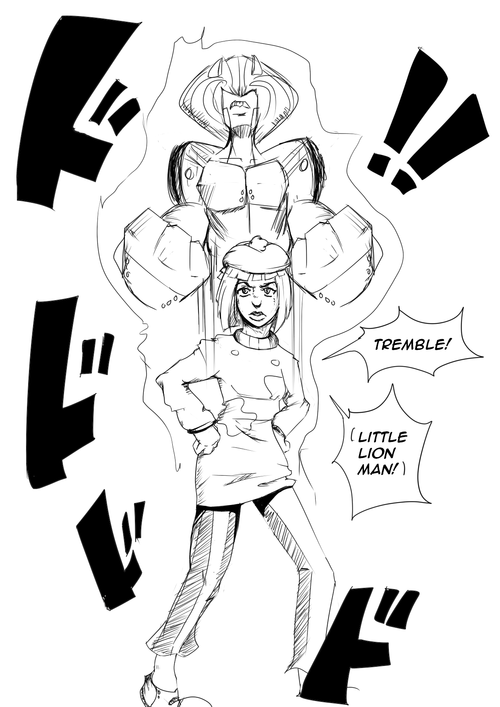 1girl beret disney goliath_the_lion hat jojo jojo&#039;s_circus jojo_no_kimyou_na_bouken lips looking_at_viewer monochrome parody short_hair