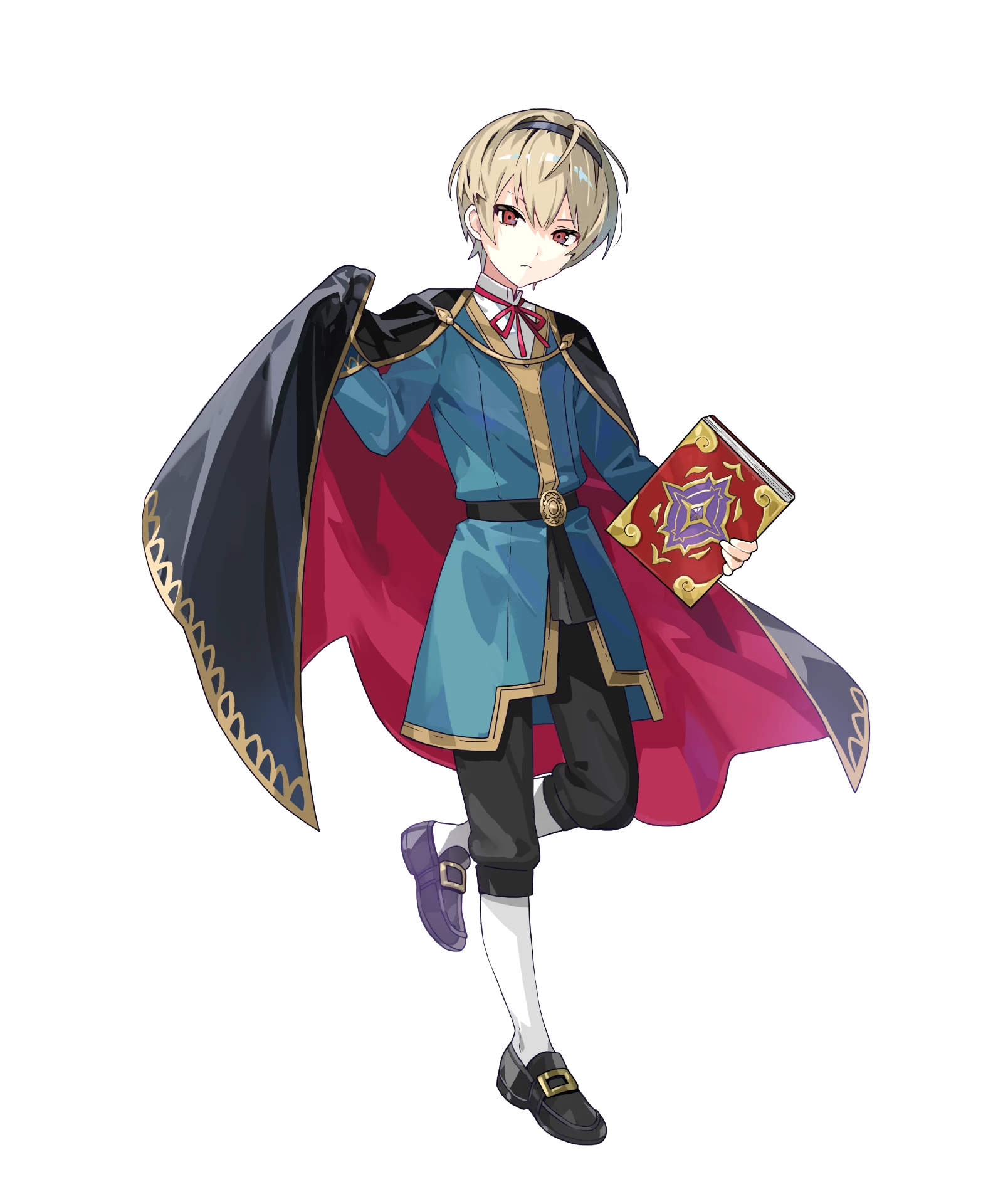 1boy aged_down black_cape blonde_hair book brown_eyes cape fire_emblem fire_emblem_fates fire_emblem_heroes highres holding holding_book leo_(fire_emblem_fates) leo_(young_sprout)_(fire_emblem_fates) multicolored_cape nintendo non-web_source official_art red_cape solo tiara transparent_background