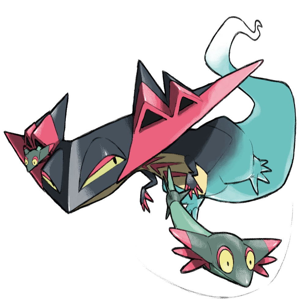 blacknirrow claws closed_mouth commentary dragapult dragon_tail dreepy english_commentary flying full_body gen_8_pokemon ghost_tail half-closed_eyes launching looking_at_viewer nintendo no_humans pokemon pokemon_(creature) simple_background tail white_background yellow_eyes
