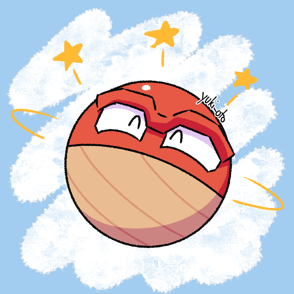^_^ artist_name ball closed_eyes commentary full_body happy hisuian_voltorb nintendo no_humans pokemon pokemon_(creature) pokemon_focus solo star_(symbol) yuki_oto