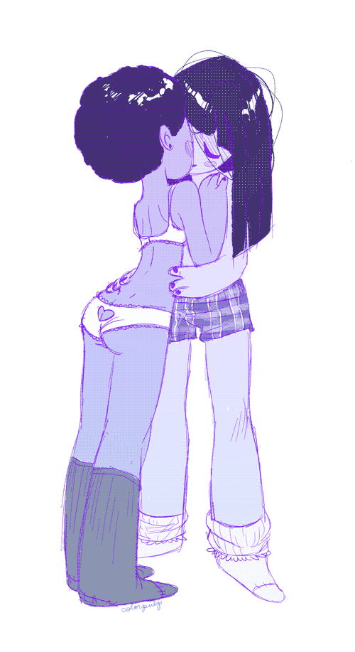 2girls ass ass_cutout blush blush_stickers bra closed_eyes clothing_cutout colorpulp dark_skin earrings from_behind heart_cutout jewelry kiss kneehighs lace lace-trimmed_bra lace-trimmed_panties lace_trim long_hair monochrome multiple_girls original panties plaid_clothes plaid_shorts short_hair shorts smile socks standing transparent_background underwear yuri