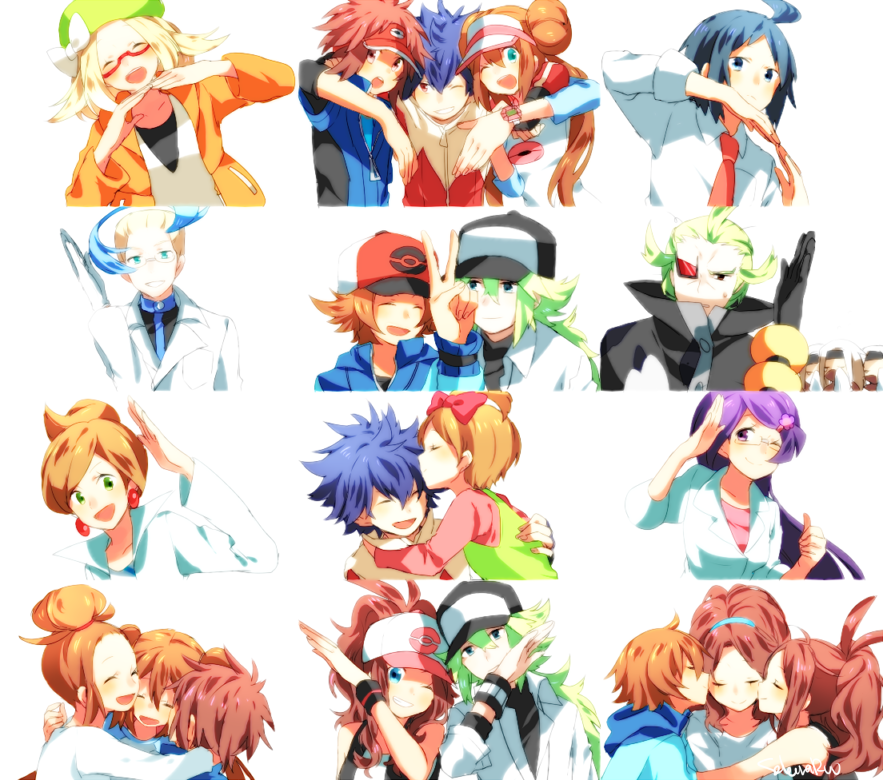 10s 6+boys 6+girls professor_juniper bad_id bad_pixiv_id baseball_cap bianca_(pokemon) black_gloves black_hair blonde_hair blue_eyes blue_hair bow brown_hair cheren_(pokemon) closed_eyes coat colress_(pokemon) double_bun earrings family fennel_(pokemon) ghetsis_(pokemon) glasses gloves green_eyes green_hair hair_bow hair_bun hair_ornament hair_ribbon hairband hairclip happy hat high_ponytail hilbert_(pokemon) hilda_(pokemon) hug hugh&#039;s_sister_(pokemon) hugh_(pokemon) jacket jewelry kiss kissing_cheek kissing_forehead lab_coat long_hair mother_(pokemon) mother_and_daughter mother_and_son multicolored_hair multiple_boys multiple_girls n_(pokemon) naru_(andante) nate_(pokemon) necktie nintendo one_eye_closed open_mouth pokemon pokemon_bw pokemon_bw2 ponytail purple_hair ribbon rosa_(pokemon) salute short_hair signature smile teeth tongue twintails two-tone_hair unova_mother_(bw) unova_mother_(bw2) visor_cap watch wink wristband wristwatch