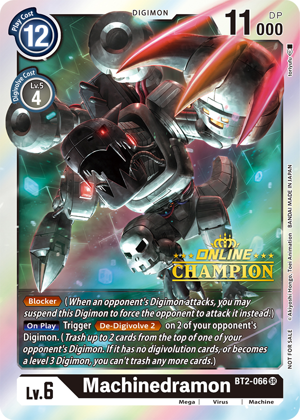 artist_name border card_(medium) character_name claw_(weapon) commentary_request copyright_name digimon digimon_(creature) digimon_card_game glowing glowing_eyes mugendramon non-humanoid_robot official_art red_eyes robot robot_dragon running shoulder_cannon tory_youf trading_card translation_request weapon