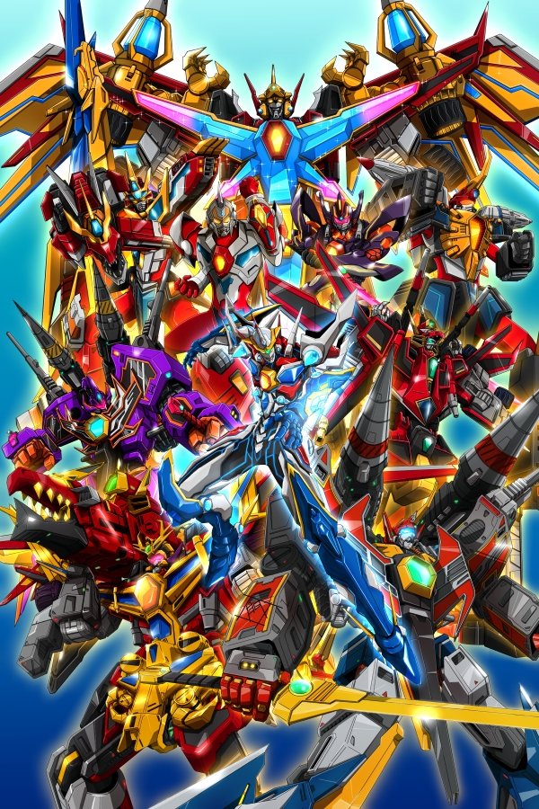2boys acceptor armor assault_visor cannon clenched_hands colored_sclera denkou_choujin_gridman drill drill_tank dynazenon_(character) full_armor full_powered_gridknight full_powered_gridman fusion gattai giant glowing glowing_eye glowing_eyes gridknight_(ssss.gridman) gridknight_calibur gridman_(character) gridman_universe gridman_universe_(movie) gridman_universe_fighter headphones helmet holding holding_cannon holding_sword holding_weapon horns kaiser_gridknight king_gridman mecha mechanical_wings monmon_(monban) multiple_boys no_humans no_pupils open_hand open_hands orange_eyes robot rogue_kaiser_gridman science_fiction shoulder_armor shoulder_cannon shoulder_spikes spikes ssss.dynazenon ssss.gridman standing super_robot sword tail thunder_gridman tokusatsu v-fin weapon wheel wings yellow_eyes yellow_sclera