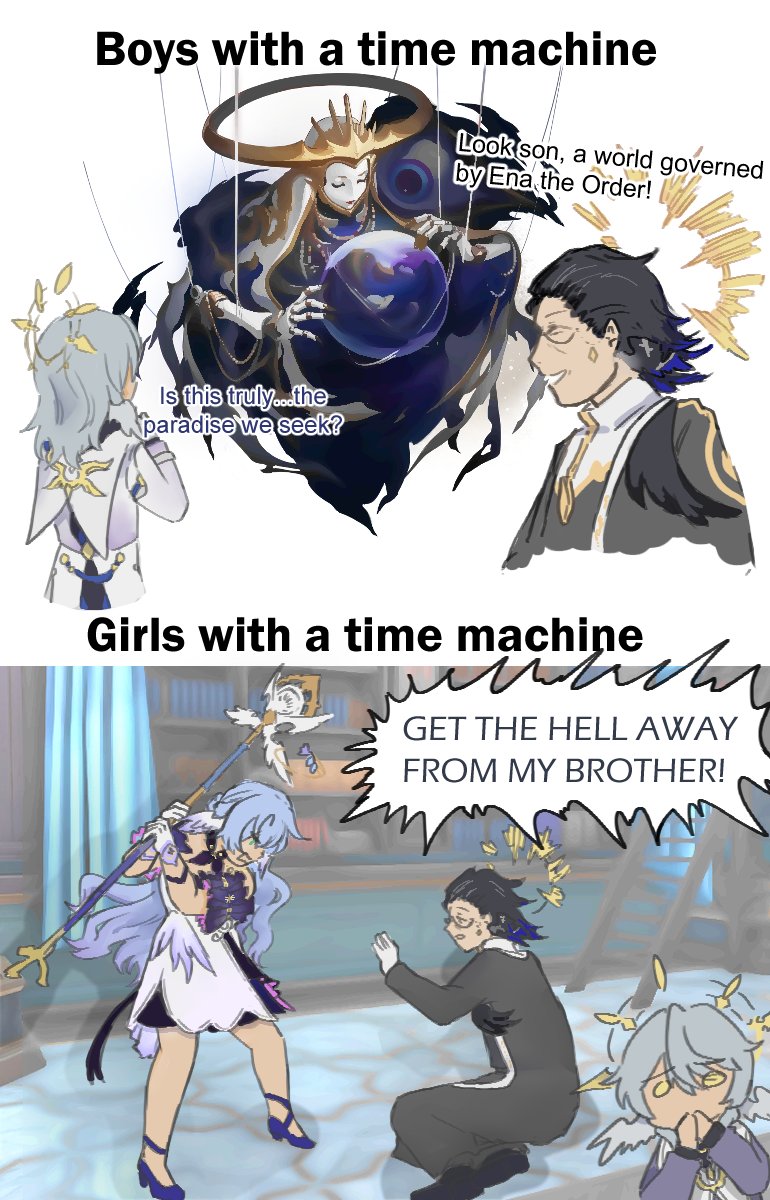 1girl 2boys black_coat black_hair blue_footwear blue_hair brother_and_sister coat dress ena_(honkai:_star_rail) glasses gopher_wood grey_hair halo high_heels highres holding holding_microphone_stand honkai:_star_rail honkai_(series) imminent_hit long_hair medium_hair meme microphone_stand multiple_boys nnayomaise open_mouth robin_(honkai:_star_rail) shoes siblings sidelocks smile star_(symbol) sunday_(honkai:_star_rail) very_long_hair white_dress