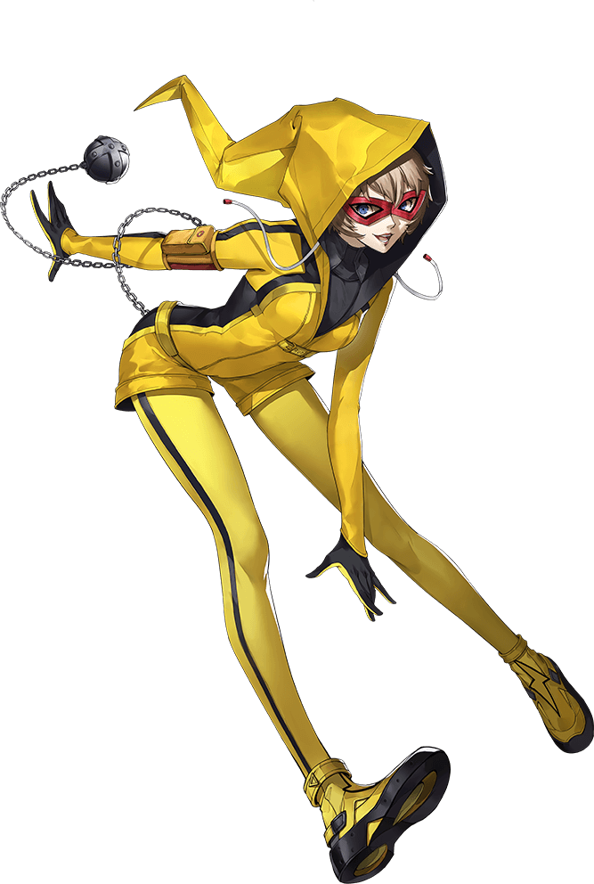 arai_motoha ball_and_chain_(weapon) bodysuit persona persona_5 persona_5:_the_phantom_x shoes tagme weapon yellow_bodysuit yellow_shoes