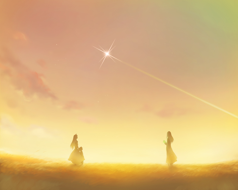 00s 1boy 2girls contrail family memusu multiple_girls rebasashi star_(symbol) sunset tengen_toppa_gurren_lagann tsuuma viral_(ttgl) yellow_theme