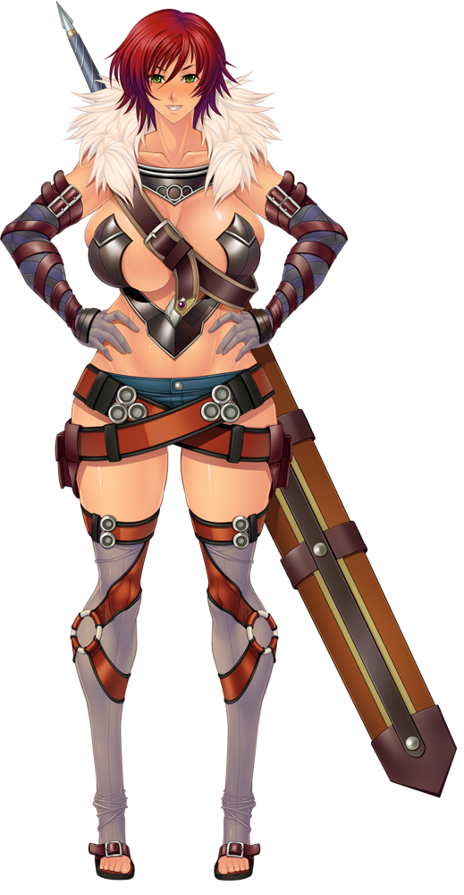 1girl asagiri ayes bellona_seianus breasts female_focus full_body green_eyes large_breasts lilith-soft onna_kentoushi_minerva_monster_colosseum red_hair simple_background solo warrior