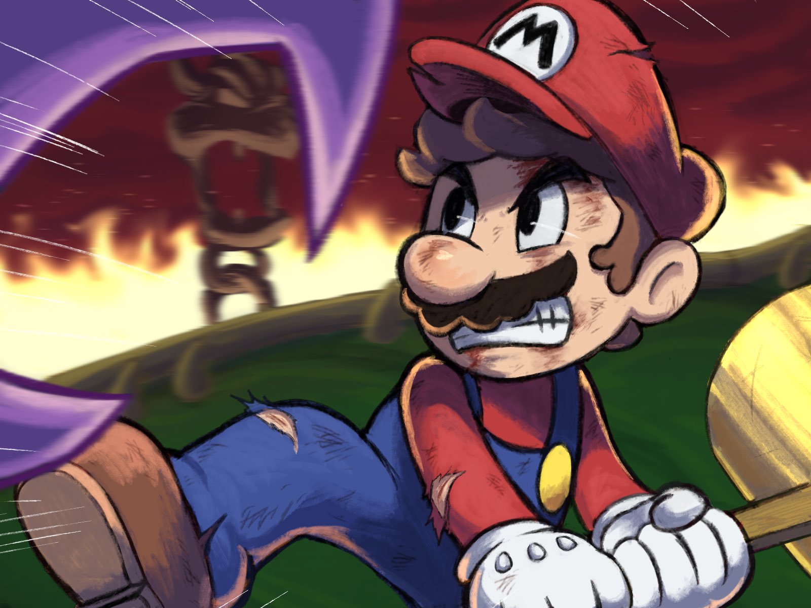 1boy blue_overalls boots brown_footwear brown_hair cackletta facial_hair gloves hammer hat highres holding holding_hammer mario mario_&amp;_luigi:_superstar_saga mario_&amp;_luigi_rpg mario_&amp;_luigi_rpg_(style) mario_(series) mustache nintendo overalls red_headwear red_shirt shirt short_hair white_gloves ya_mari_6363
