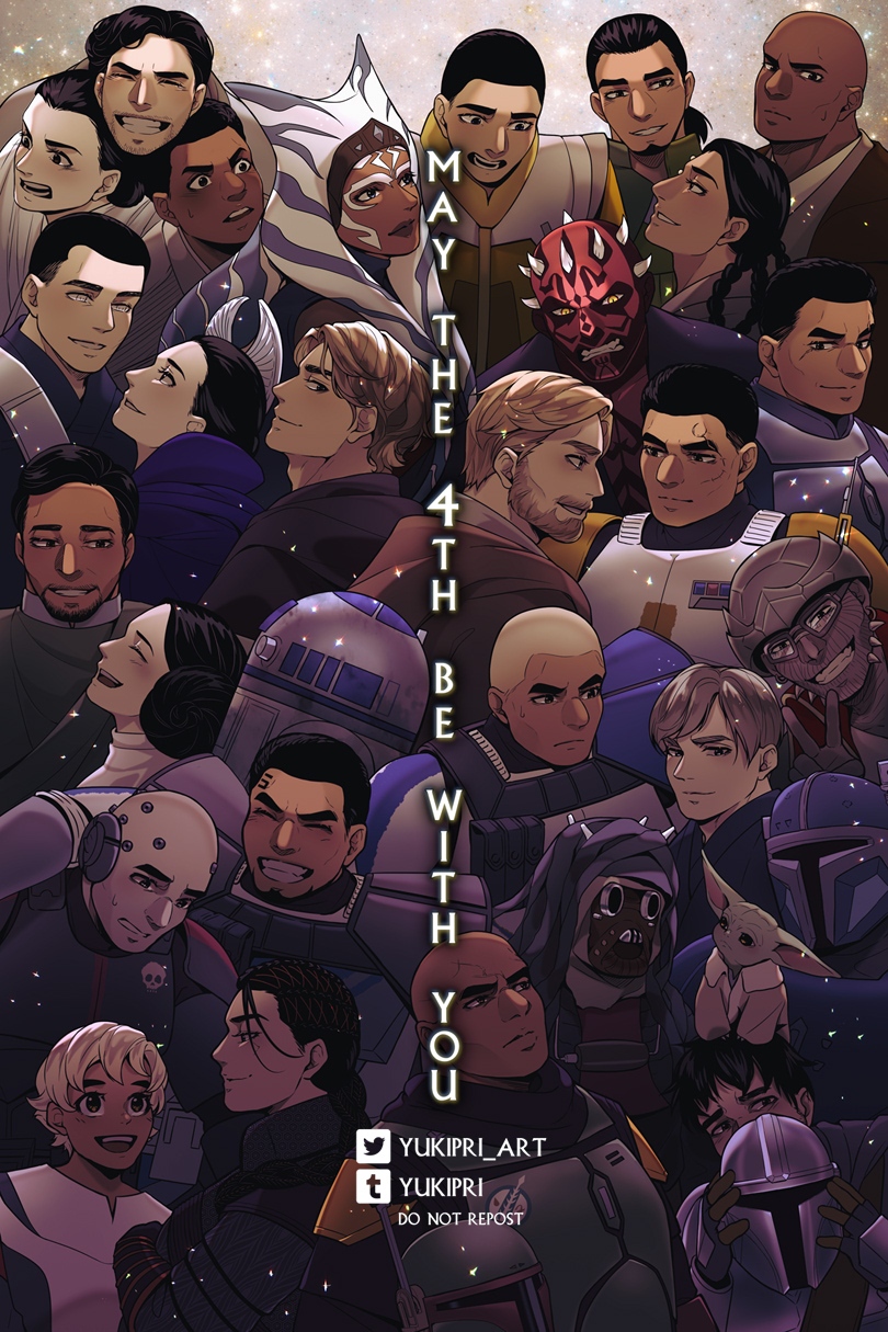 6+boys 6+girls ahsoka_tano alien anakin_skywalker animification bail_organa bald black_hair blonde_hair boba_fett captain_rex character_request chirrut_imwe cody_(star_wars) dark-skinned_male dark_skin darth_maul din_djarin droid echo_(star_wars) everyone ezra_bridger father_and_daughter father_and_son finn_(star_wars) grogu helmet highres hondo_ohnaka jango_fett jedi_knight kanan_jarrus luke_skywalker mace_windu mandalorian mandalorian_helmet may_the_4th multiple_boys multiple_girls obi-wan_kenobi omega_(star_wars) open_mouth padme_amidala poe_dameron princess_leia r2-d2 rey_(star_wars) rogue_one:_a_star_wars_story sith star_wars star_wars:_attack_of_the_clones star_wars:_rebels star_wars:_revenge_of_the_sith star_wars:_the_bad_batch star_wars:_the_clone_wars teeth the_mandalorian togruta tusken_raider yukipri_art