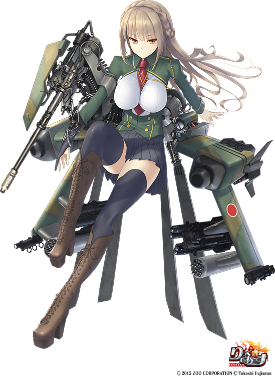 1girl 30x113mm agm-114_hellfire ah-64_apache air-to-surface_missile aircraft ammunition ammunition_chute anti-materiel_cartridge anti-tank_guided_missile anti-tank_missile attack_helicopter autocannon between_breasts boots braid breasts brown_boots brown_hair cannon cannon_cartridge chain_gun female_focus fourragere gun gunship helicopter helicopter_gunship hydra_70 knee_boots lace-up_boots lau-61_g/a long_hair m230_chain_gun m261 m299 magnum_cartridge mecha_musume military_cartridge military_vehicle miniskirt missile_launcher missile_rack necktie orange_eyes platform_boots platform_footwear pleated_skirt precision-guided_munition propeller rick_g_earth rickg rocket rocket_(projectile) rocket_artillery rocket_launcher rocket_pod skirt solo surface-to-surface_missile thighhighs thighhighs_under_boots weapon wings