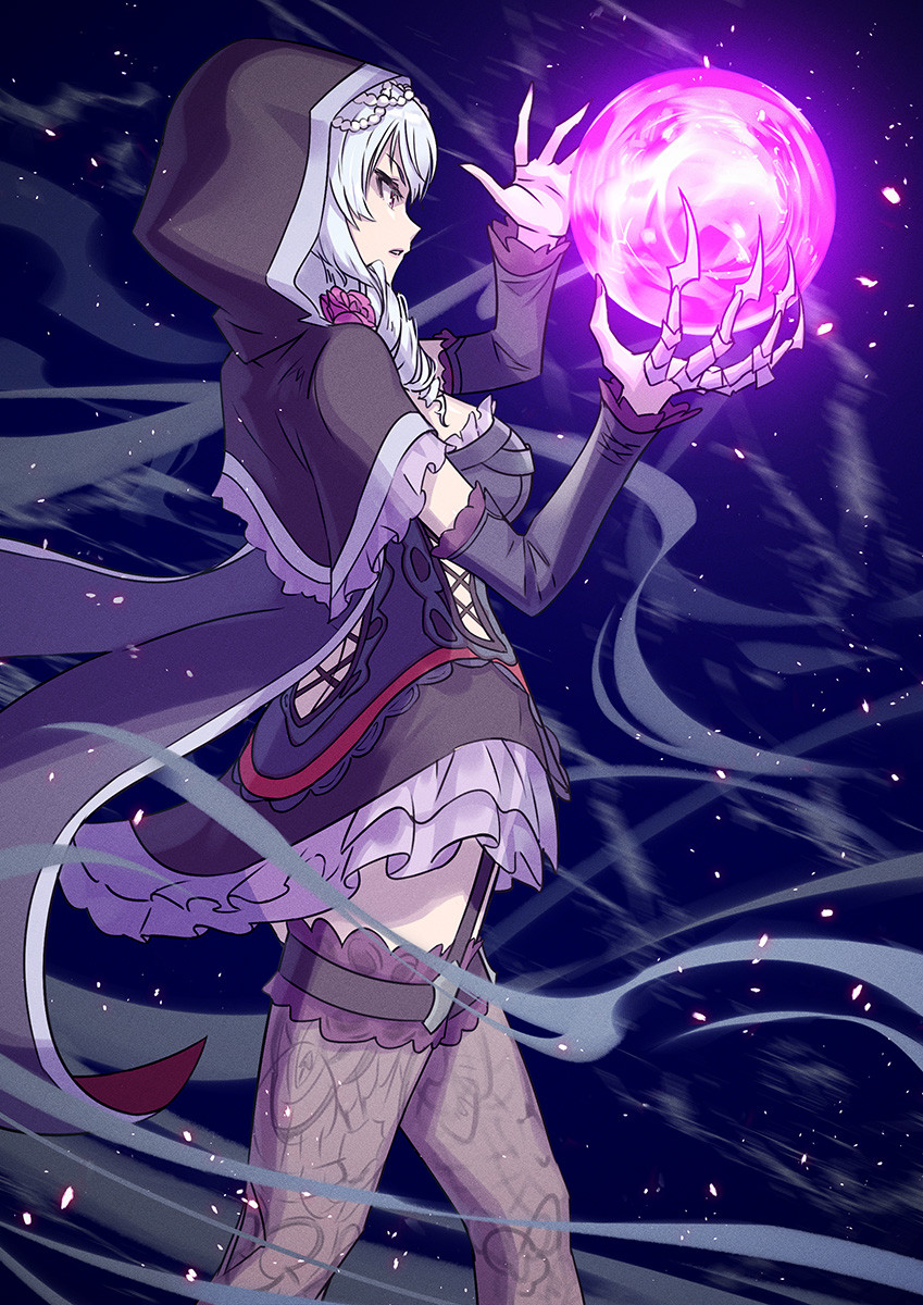 1girl detached_sleeves drill_hair flower frills highres namco purple_flower purple_rose rose silver_hair skirt soul_calibur soulcalibur soulcalibur_v thighhighs viola_(soulcalibur)