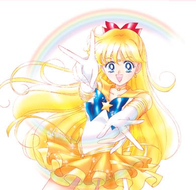 1990s_(style) 1girl aino_minako bishoujo_senshi_sailor_moon bishoujo_senshi_sailor_moon_stars blonde_hair blue_eyes bow brooch choker cowboy_shot double_v earrings elbow_gloves female_focus foreshortening gloves hair_bow half_updo jewelry leotard long_hair looking_at_viewer lowres magical_girl miniskirt official_art open_mouth orange_skirt pleated_skirt pretty_guardian_sailor_moon rainbow retro_artstyle ribbon sailor_collar sailor_venus skirt smile solo star_brooch super_sailor_venus_(stars) takeuchi_naoko tiara v white_background white_gloves