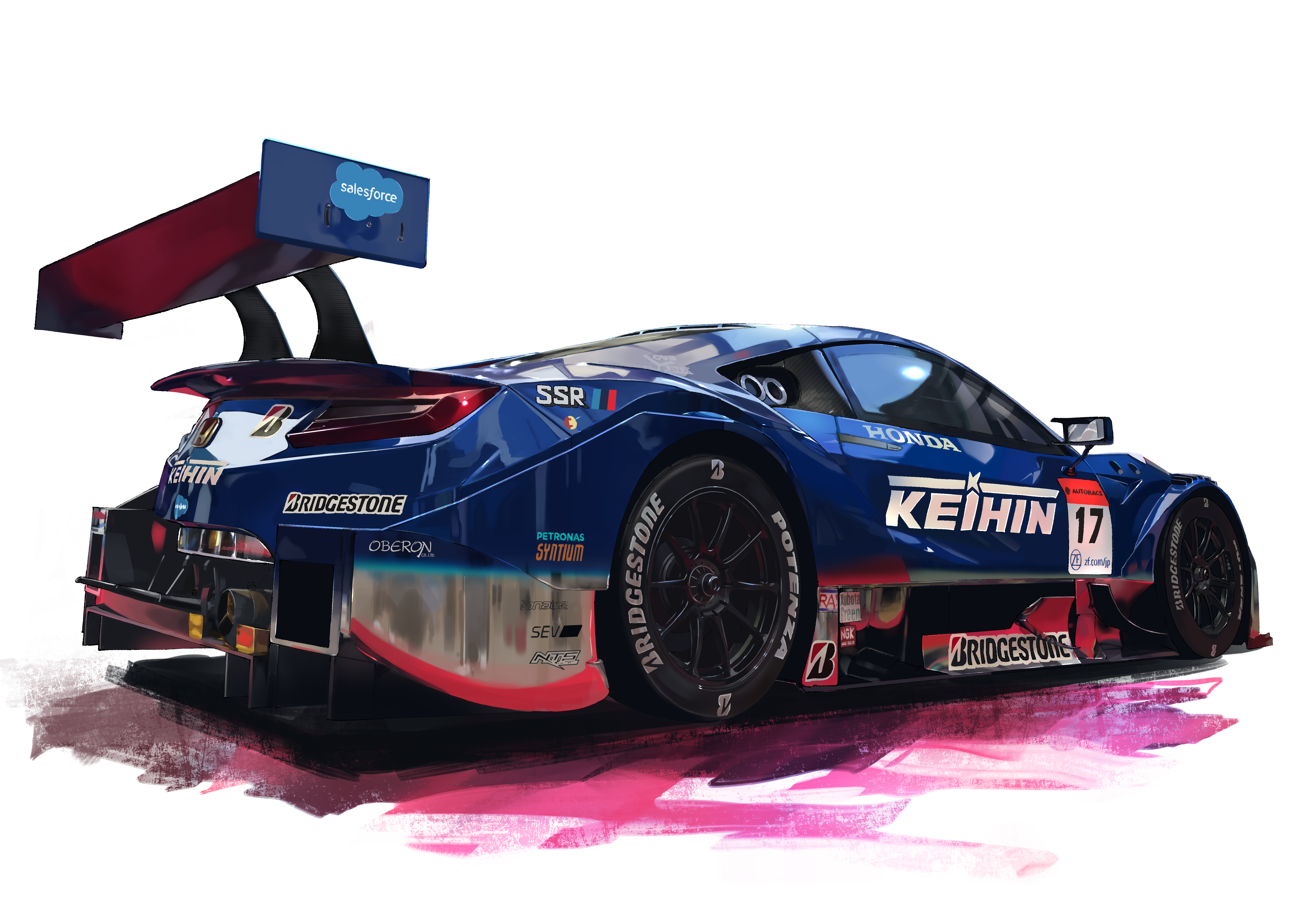 absurdres blue_car bridgestone car highres honda honda_nsx masa_(siriusu-koko) motor_vehicle race_vehicle racecar shadow spoiler_(automobile) sponsor sports_car super_gt vehicle_focus white_background
