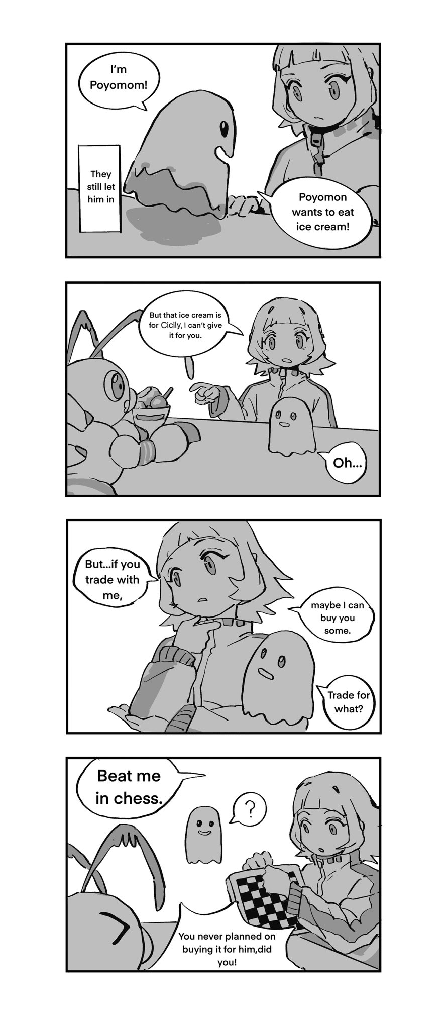 1girl board_game chess digimon digimon_(creature) floating funbeemon highres poyomon short_hair