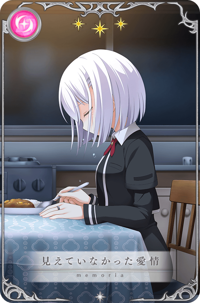 1girl arms_on_table artist_request black_dress black_jacket bob_cut card_(medium) closed_eyes collared_dress covered_mouth cowboy_shot cropped crying curry curry_rice daito_academy_school_uniform dress eating food from_side game_cg holding holding_spoon indoors izumi_kanagi jacket jewelry kitchen layered_sleeves long_sleeves magia_record:_mahou_shoujo_madoka_magica_gaiden mahou_shoujo_madoka_magica necktie night official_art on_chair open_clothes open_jacket picture_frame plate pocket red_necktie refrigerator rice ring sad school_uniform short_hair short_over_long_sleeves short_sleeves sink sitting slice_of_life solo spoon star_(symbol) stove tears translated white_hair window