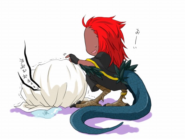 bad_id bad_pixiv_id bajiru_(reizoku_ichiba) basilisk blanket chibi comforting misutoretto_(reizoku_ichiba) monster_boy reizoku_ichiba snake_tail suzuhiko tail talons