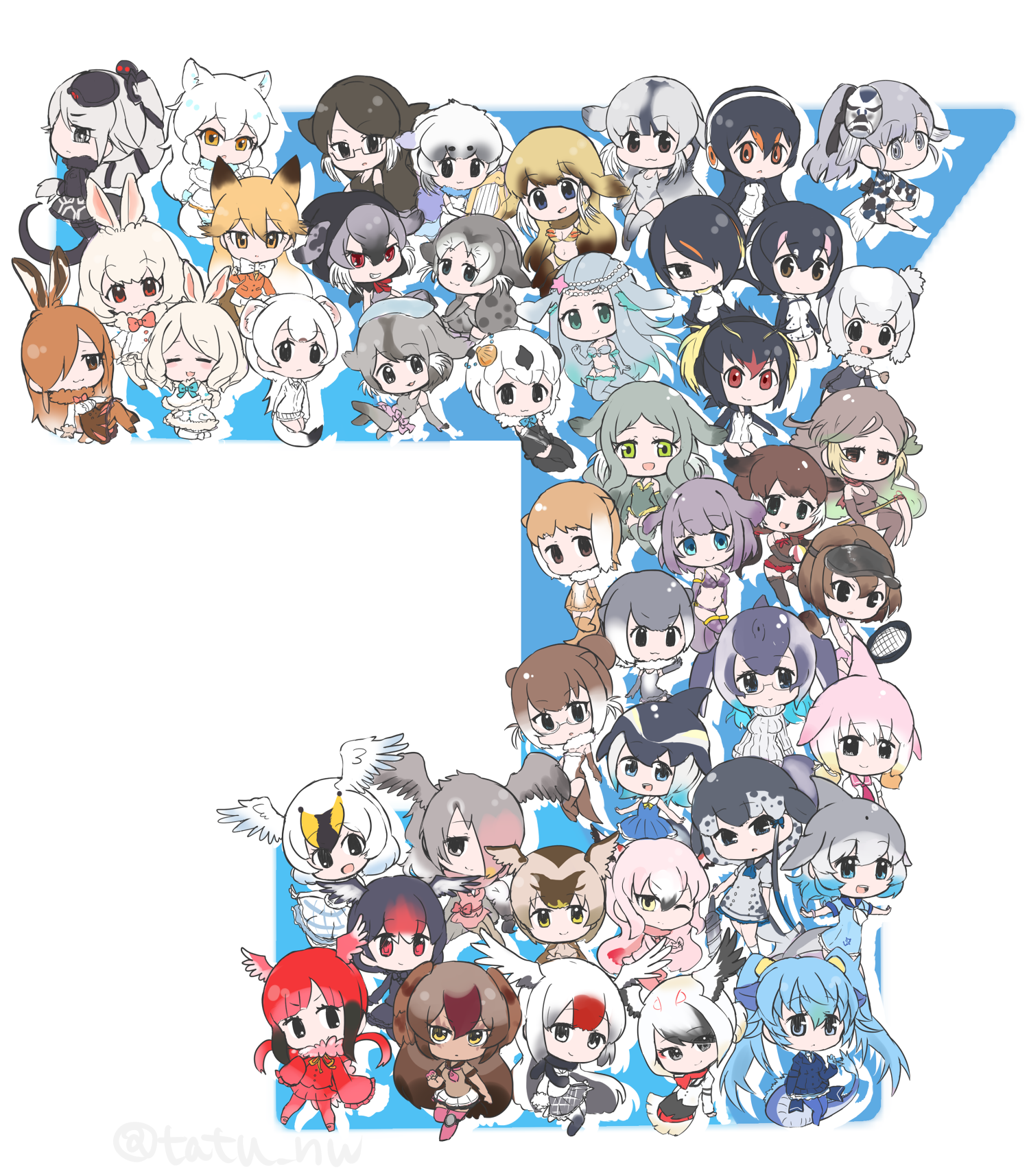 10s 6+girls :3 ^_^ alaskan_sea_otter_(kemono_friends) animal_ears animal_print annotated arctic_fox_(kemono_friends) arctic_hare_(kemono_friends) artist_name baikal_seal_(kemono_friends) bearded_seal_(kemono_friends) bikini black_eyes black_hair black_swan_(kemono_friends) blonde_hair blue_eyes blue_hair blue_whale_(kemono_friends) blush bow bowtie brown_eyes brown_hair california_sea_lion_(kemono_friends) californian_sea_otter_(kemono_friends) cetacean_tail chibi chinese_white_dolphin_(kemono_friends) closed_eyes common_bottlenose_dolphin_(kemono_friends) common_dolphin_(kemono_friends) dress dugong_(kemono_friends) egyptian_goose_(kemono_friends) emperor_penguin_(kemono_friends) eurasian_otter_(kemono_friends) european_hare_(kemono_friends) closed_eyes ezo_red_fox_(kemono_friends) fins fish_tail fox_ears fur_collar fur_trim genbu_(kemono_friends) gentoo_penguin_(kemono_friends) glasses gradient_eyes gradient_hair greater_flamingo_(kemono_friends) green_eyes grey_eyes grey_hair hair_ornament harp harp_seal_(kemono_friends) hat head_wings highres hooded_seal_(kemono_friends) humboldt_penguin_(kemono_friends) instrument japanese_otter_(kemono_friends) jinmen-gyo_(kemono_friends) kemono_friends kita_kitsune long_hair low_twintails mask mediterranean_monk_seal_(kemono_friends) mountain_hare_(kemono_friends) multicolored_eyes multicolored_hair multiple_girls narwhal_(kemono_friends) northern_fur_seal_(kemono_friends) open_mouth oriental_stork_(kemono_friends) otter_ears otter_tail pink-backed_pelican_(kemono_friends) platypus_(kemono_friends) rabbit_ears rabbit_tail racket red-crowned_crane_(kemono_friends) red_eyes red_hair ribbed_sweater ringed_seal_(kemono_friends) rockhopper_penguin_(kemono_friends) scarf scarlet_ibis_(kemono_friends) seiryuu_(kemono_friends) shell short_hair skirt small-clawed_otter_(kemono_friends) smug southern_sea_otter_(kemono_friends) spot-billed_duck_(kemono_friends) standing steller's_sea_cow_(kemono_friends) steller's_sea_lion_(kemono_friends) steller_sea_lion_(kemono_friends) stoat_(kemono_friends) sweater swimsuit tail tatsuno_newo tennis_racket tundra_swan_(kemono_friends) twintails twitter_username walrus_(kemono_friends) weasel_ears weasel_tail white_background white_hair wings