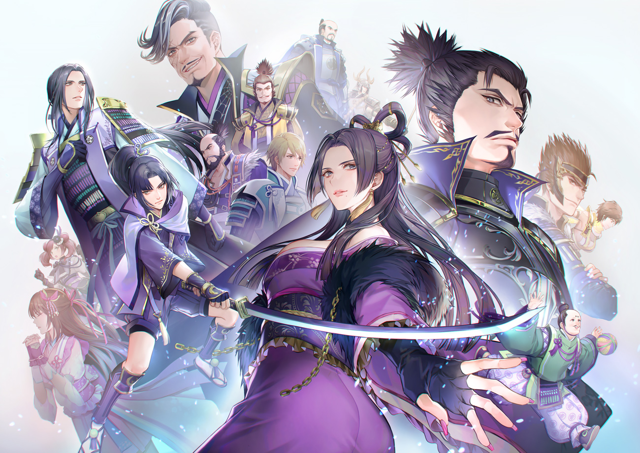 akechi_mitsuhide_(sengoku_musou) armor ass azai_nagamasa black_hair blonde_hair breasts brown_hair cleavage facial_hair fingernails goatee honda_tadakatsu hosokawa_gracia imagawa_yoshimoto japanese_clothes katana kemari kimono large_breasts lips long_fingernails long_hair maeda_toshiie matsunaga_hisahide mole mole_under_mouth mori_ranmaru nail_polish nene nouhime obi oda_nobunaga oichi own_hands_clasped parted_bangs ponytail red_hair sash sengoku_musou shibata_katsuie sword tight_clothes topknot toyotomi_hideyoshi weapon yoshicha