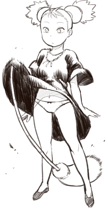 1980s_(style) 1girl accidental_exposure bare_legs bow bow_panties broom cloak clothes_lift dress dress_lift extra female_focus flat_chest flats forehead full_body greyscale jewelry legs long_legs majo_no_takkyuubin monochrome multi-tied_hair navel necklace oldschool panties pantyshot retro_artstyle senior_witch_(majo_no_takkyuubin) sketch skirt_caught_on_object solo standing studio_ghibli tsukudani_(coke-buta) twintails underwear upskirt wardrobe_malfunction wide-eyed witch