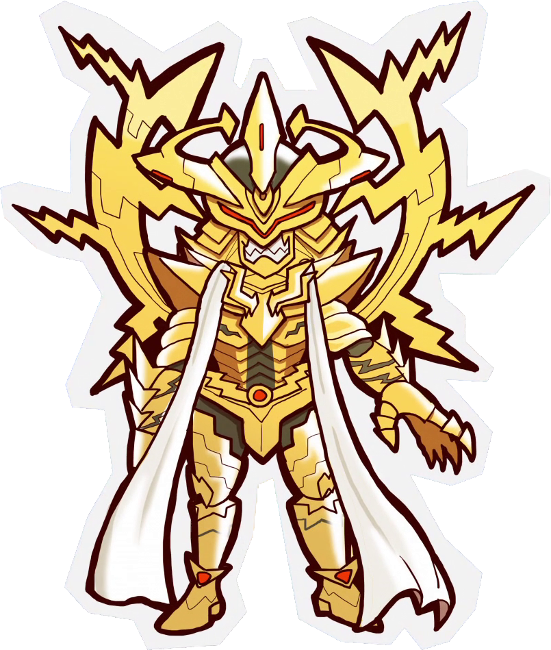 1boy appmon armor bandai chibi claws creature deusmon digimon digimon_universe:_appli_monsters full_body horns looking_at_viewer monster no_humans official_art solo standing transparent_background vest