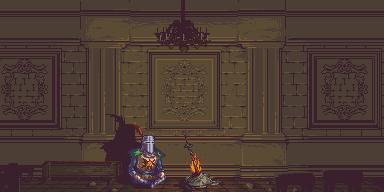 1boy animated animated_gif armor bonfire_(dark_souls) coiled_sword dark_souls_(series) dark_souls_i full_armor gauntlets helmet knight lowres pixel_art shoulder_armor solaire_of_astora solo sun_symbol sword weapon zedotagger