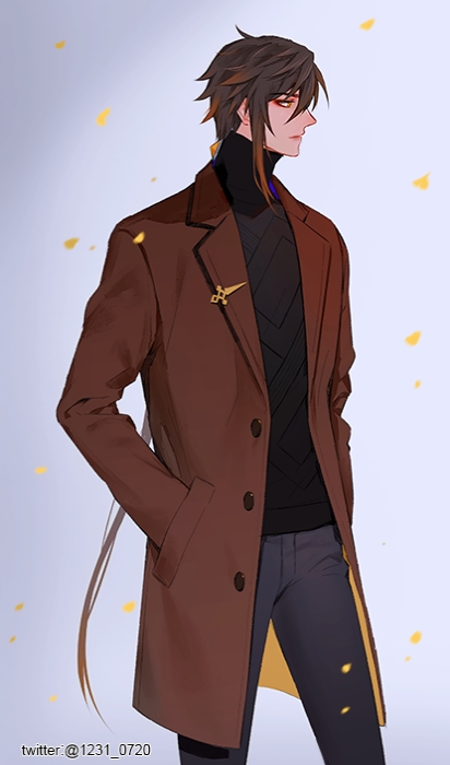 1boy alternate_costume coat contemporary eyeliner genshin_impact long_coat looking_to_the_side makeup np_(1231_0720) red_eyeliner solo twitter zhongli_(genshin_impact)