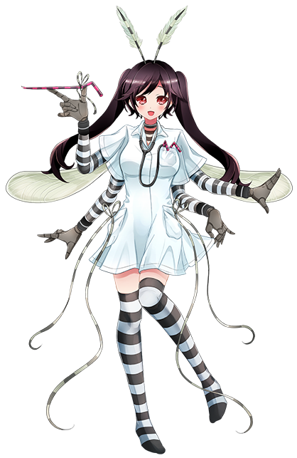 1girl antennae arthropod_girl artist_request black_hair breast_pocket breasts carapace ceska_(monster_musume) dress drinking_straw extra_arms full_body game_cg holding holding_drinking_straw long_hair looking_at_viewer medium_breasts monster_musume_no_iru_nichijou monster_musume_no_iru_nichijou_online mosquito_girl official_art pocket red_eyes solid_eyes solo stethoscope striped_arm_warmers striped_clothes striped_thighhighs tachi-e thighhighs transparent_background twintails white_dress zettai_ryouiki